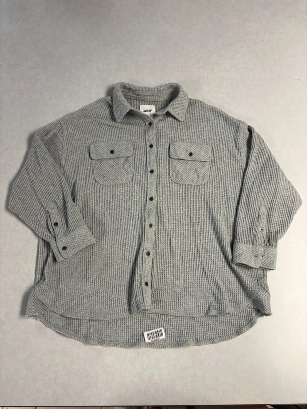 Aerie Womens Long Sleeve Button Down Chest Pocket Shirt Grey Knit Texture Size M